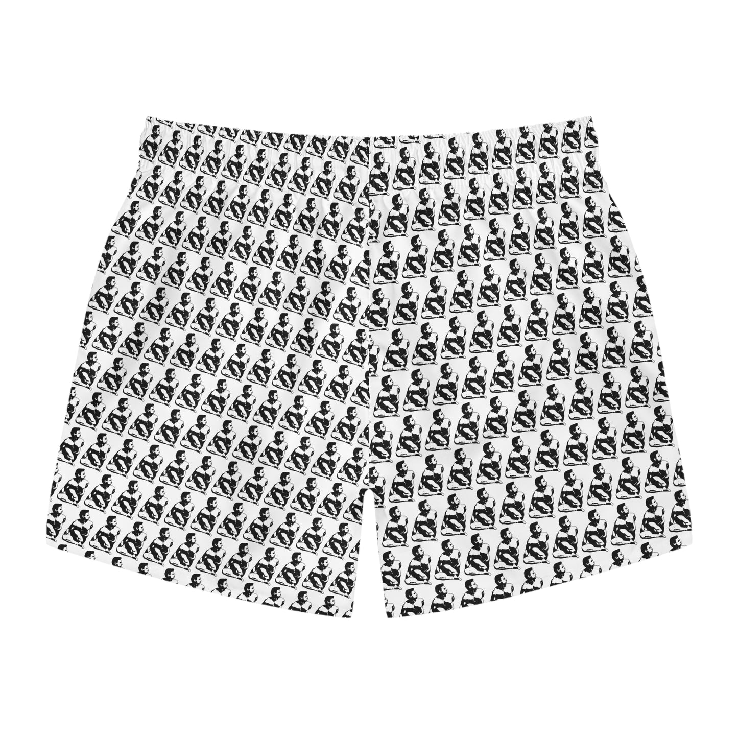Swim Trunks — Black & White Repeating Panda Pattern All-Over Print