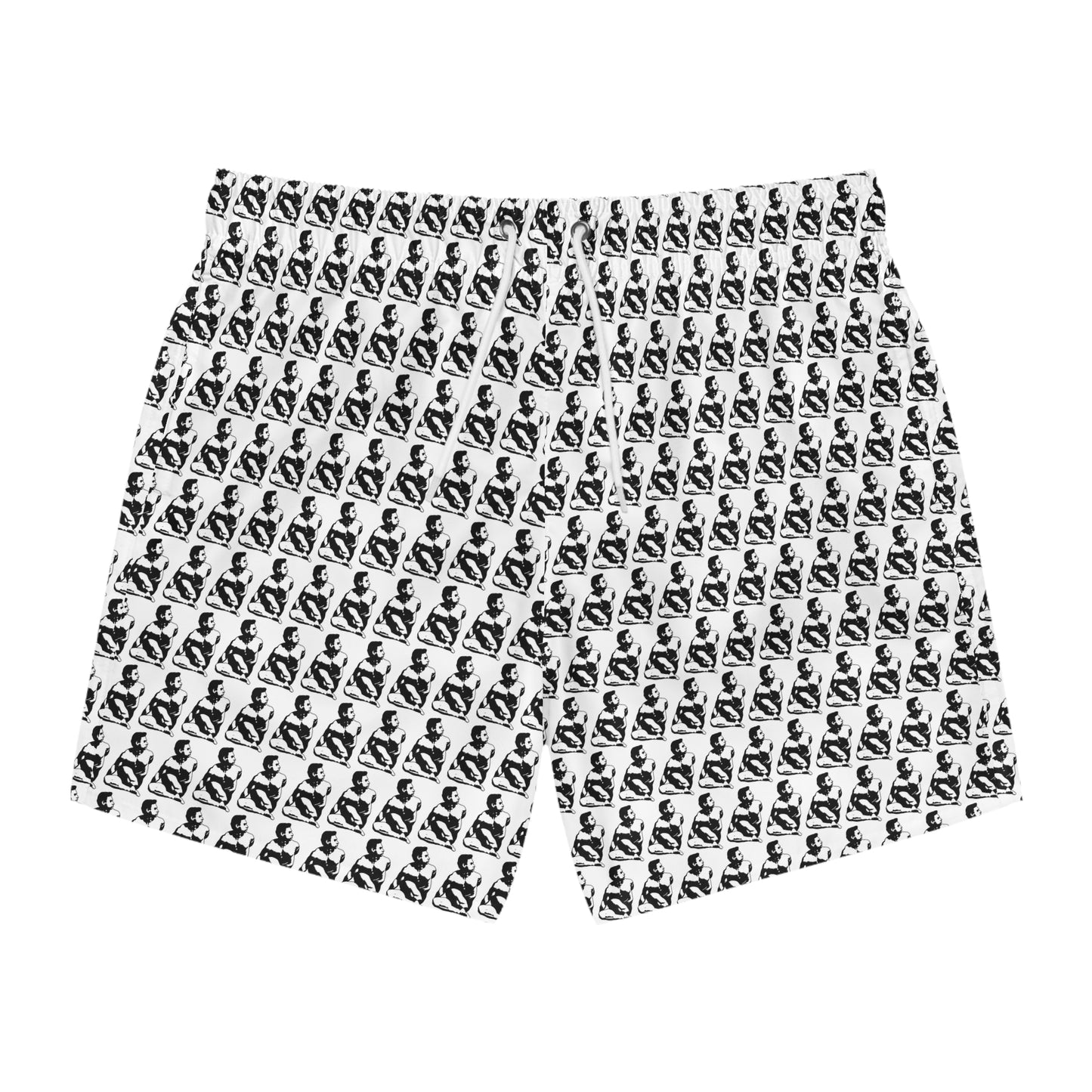 Swim Trunks — Black & White Repeating Panda Pattern All-Over Print