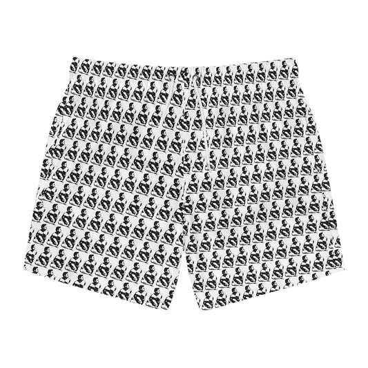 Swim Trunks — Black & White Repeating Panda Pattern All-Over Print